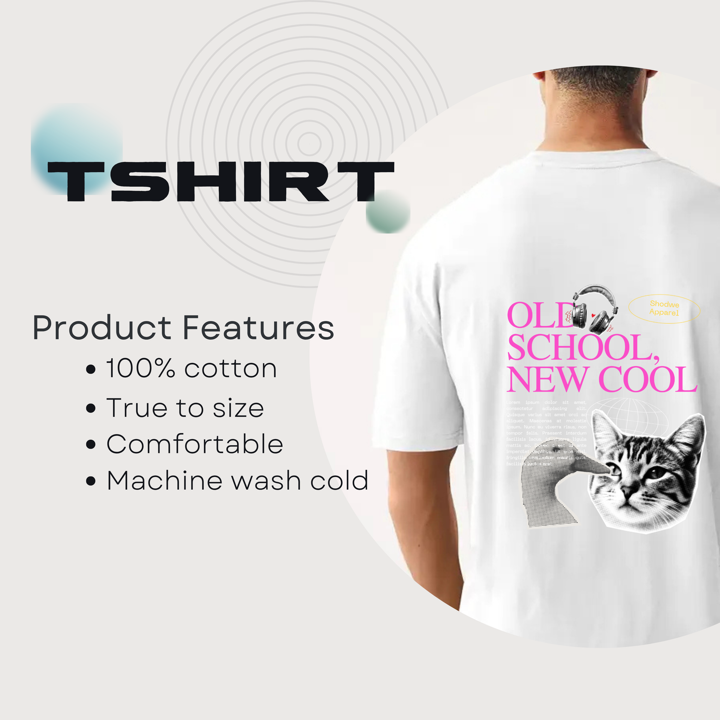 Old School New Cool Cat Design Unisex Oversized Classic T-Shirt