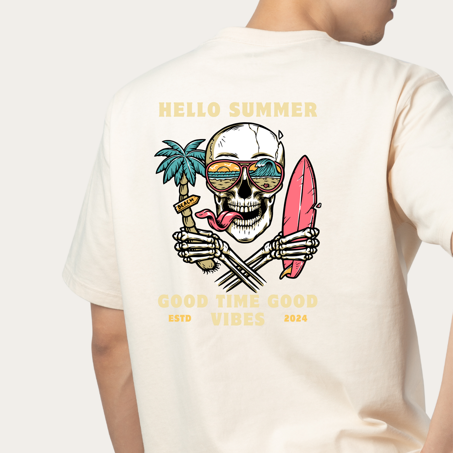 Good Times Good Vibes Skeleton Design Unisex Classic Crew T-Shirt