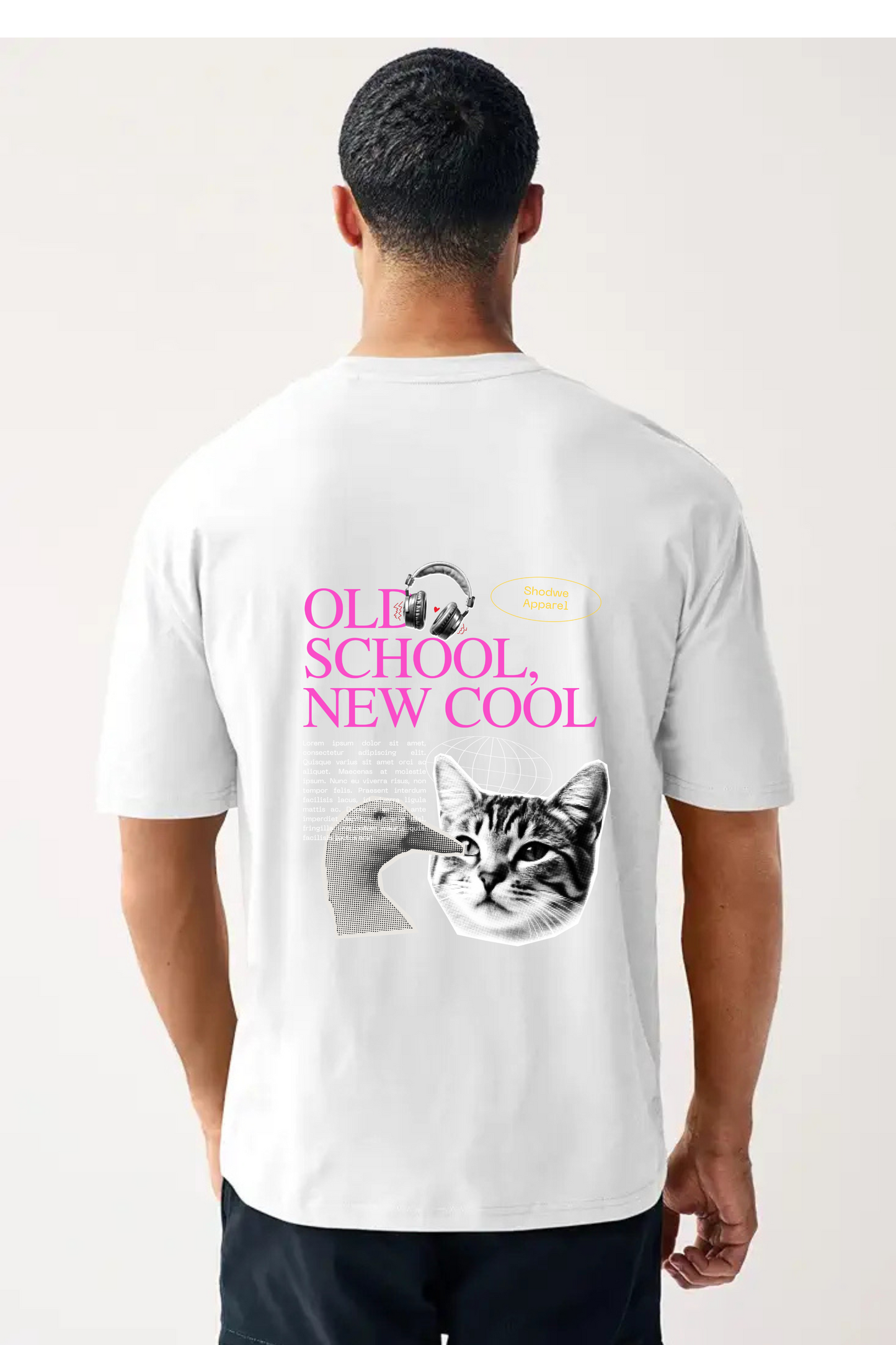 Old School New Cool Cat Design Unisex Oversized Classic T-Shirt