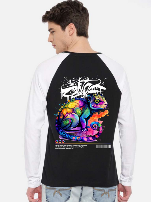 Colourful Chamaeleon Design Unisex Raglan T-Shirt