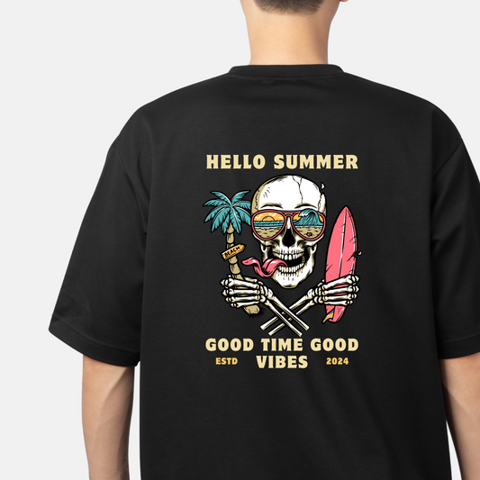 Good Times Good Vibes Skeleton Design Unisex Classic Crew T-Shirt