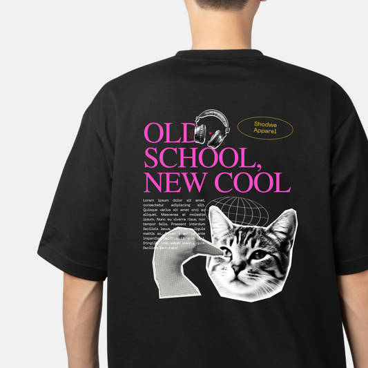 Old School New Cool Cat Design Unisex Oversized Classic T-Shirt